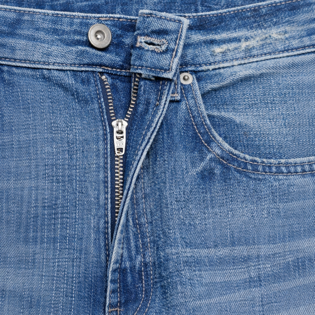 JEANS MIT LEDERTASCHEN