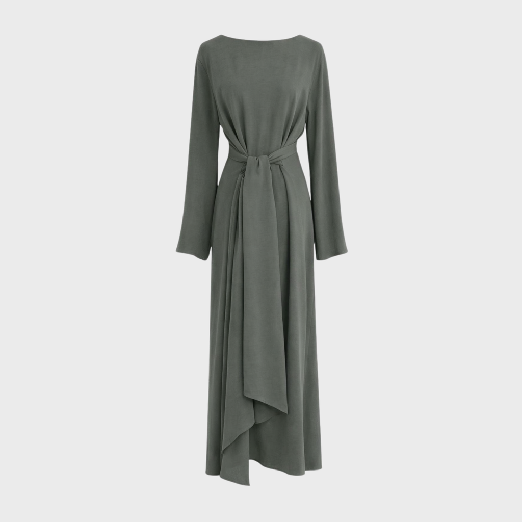 LANGES KLEID MIT DRAPIERTEM BINDEDETAIL