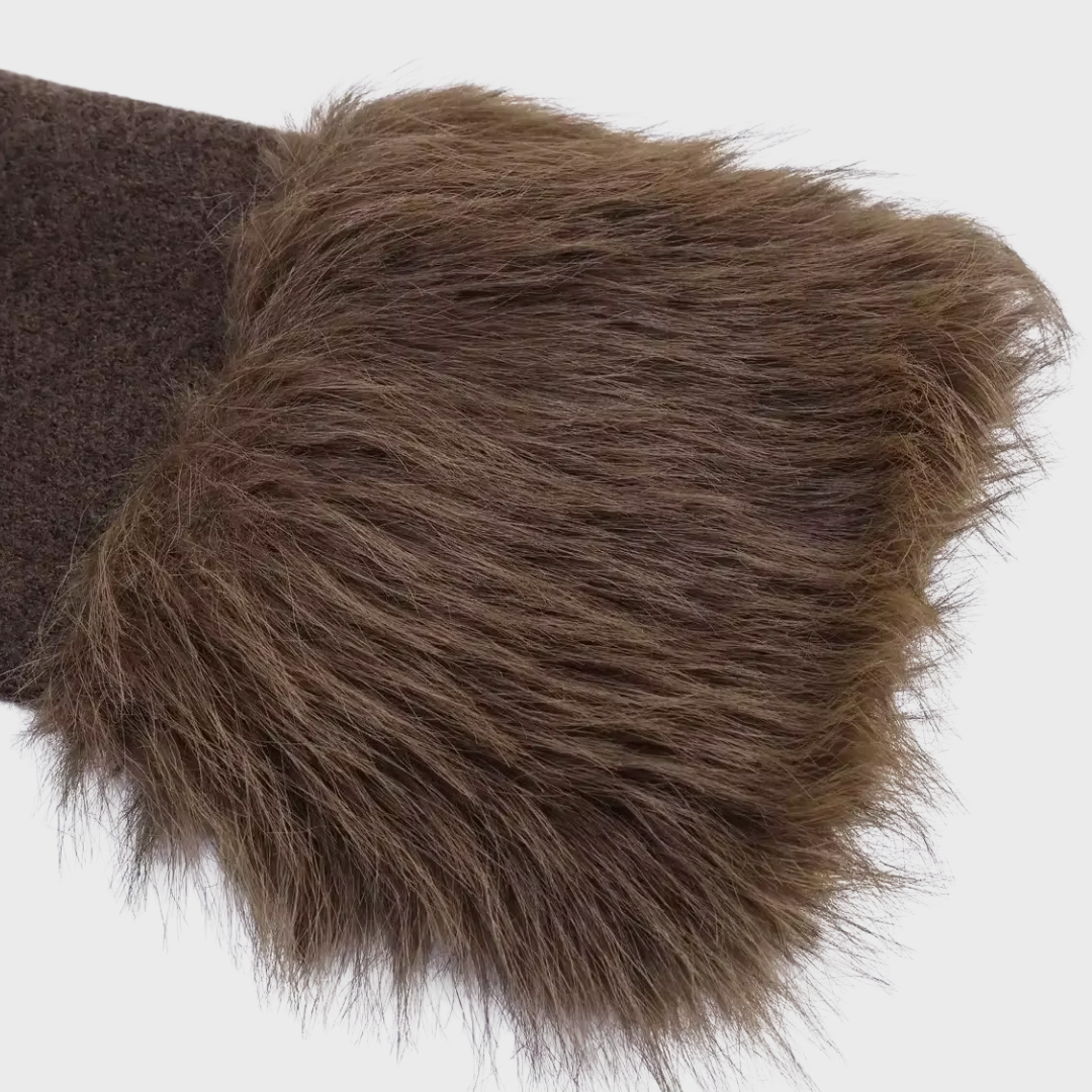 PATCHWORK-STRICKJACKE MIT KUNSTFELLBESATZ