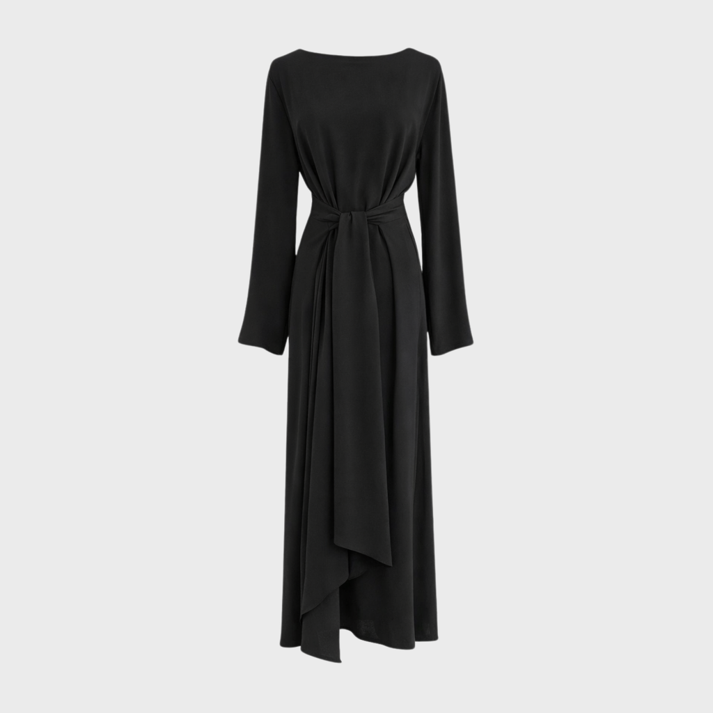 LANGES KLEID MIT DRAPIERTEM BINDEDETAIL