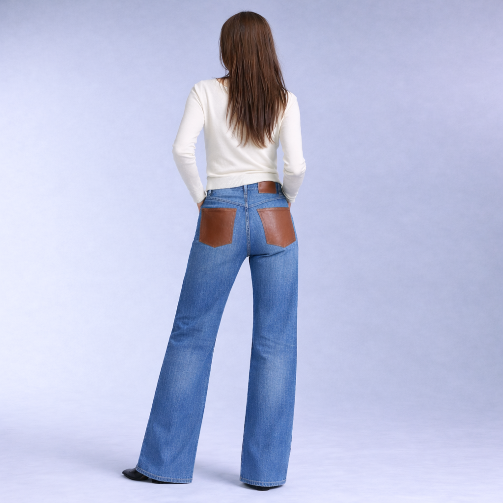 JEANS MIT LEDERTASCHEN