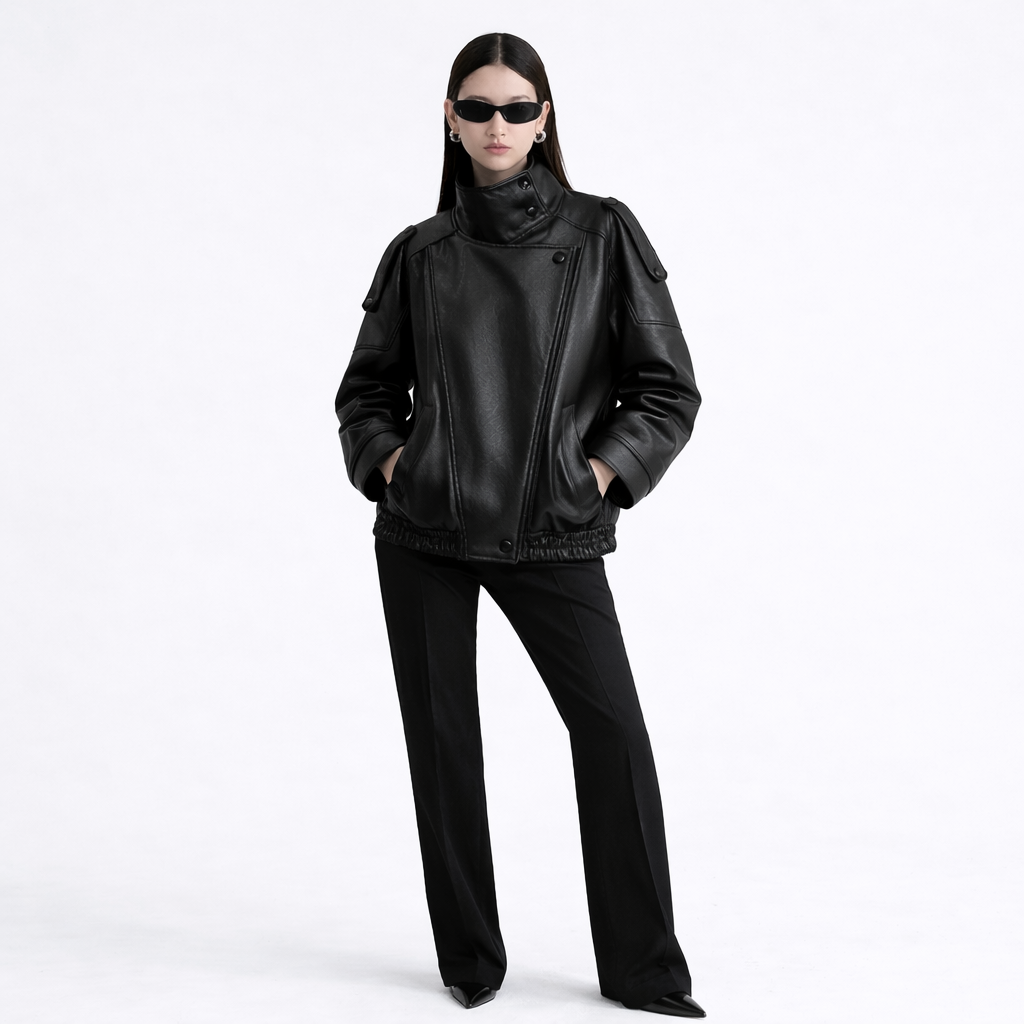 LEDERJACKE MIT HOHEM KRAGEN