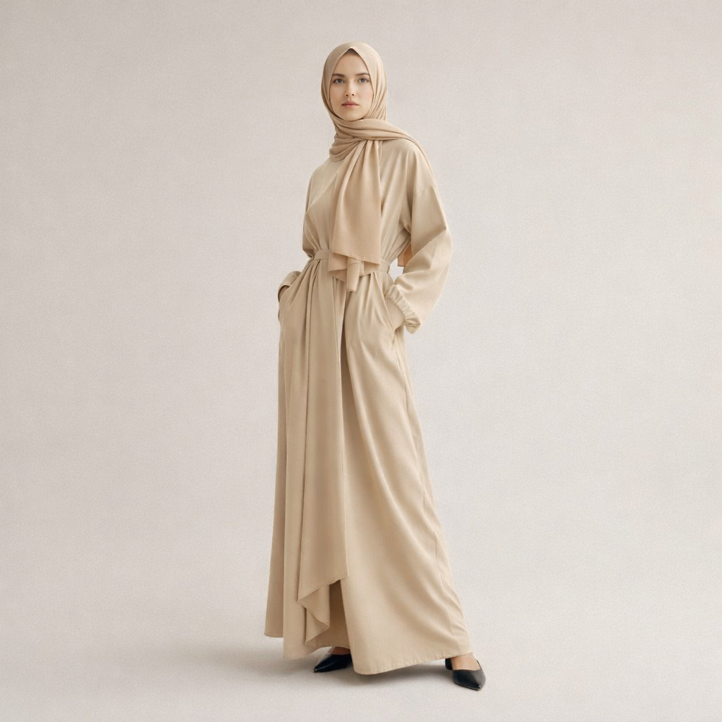 LANGES KLEID MIT DRAPIERTEM BINDEDETAIL