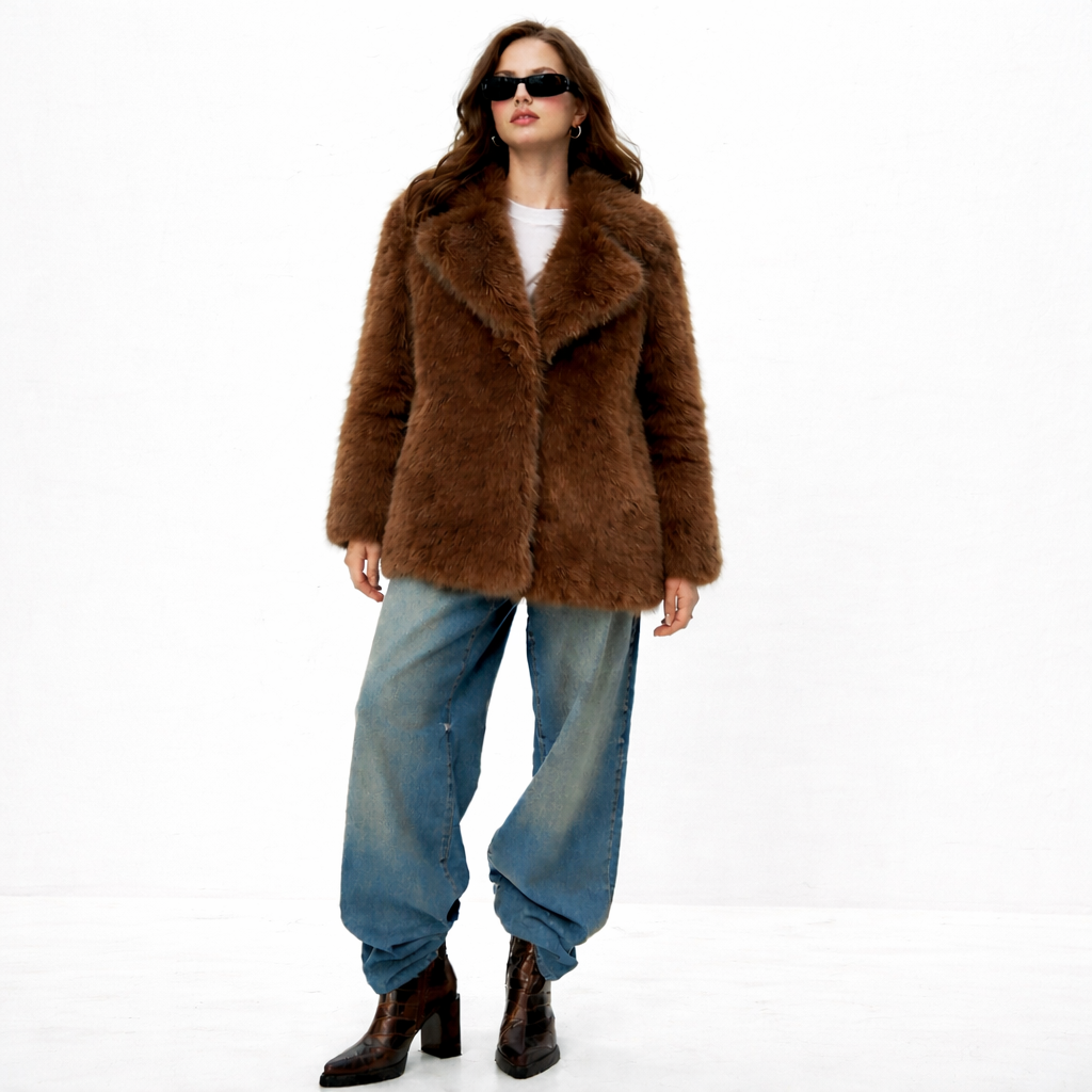 KUNSTFELLMANTEL MIT BREITEM KRAGEN